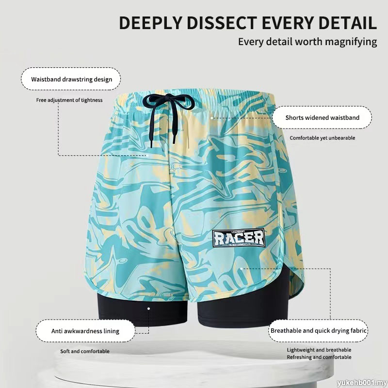 سروال سباحة مزدوج الطبقة للرجا - مراجعة Swim Trunk Quick Dry وسعره